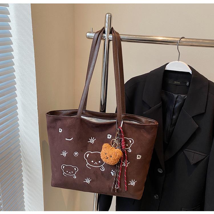 Embroidered Cartoon Shoulder Large Capacity Student Tote Versatile Shoulder Women's Bag Class Handbag