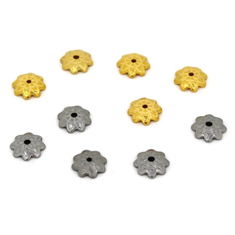 50Pcs 7mm Gold Color Stainless Steel Flower Bead Caps for Jewelry Making DIY Spacer End Beads Earrings Components Accessories