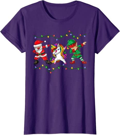 Dabbing Santa Elf Unicorn Christmas Costume Squad Kids Boys Unisex Xmas Gifts TShirt Funny DabbingElf Family Matching Tee Tops