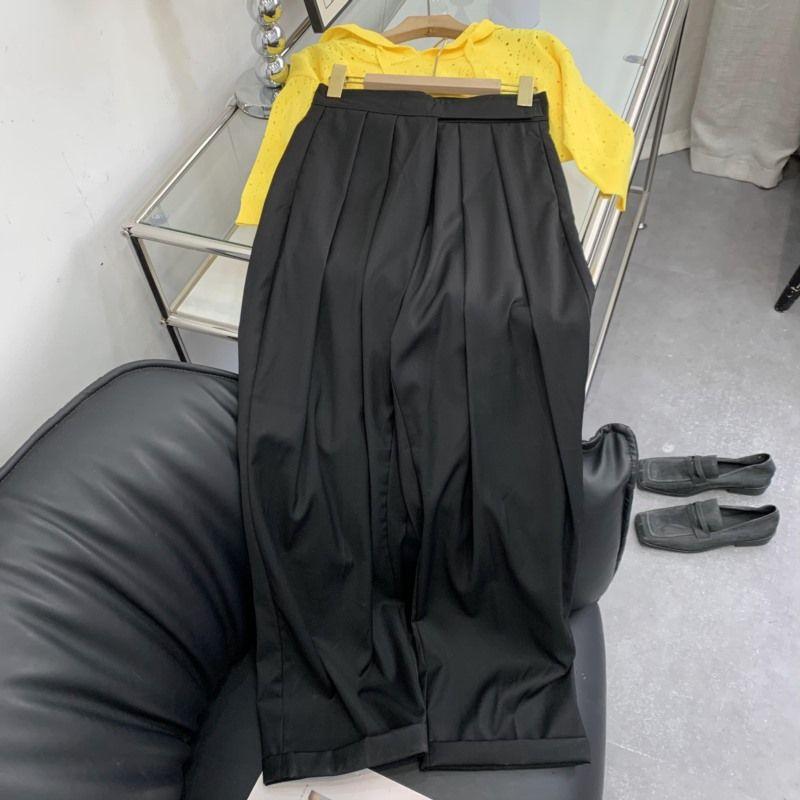 

Casual Pants Autumn New Velcro Design Straight Loose Wide Leg Pants Women K#5 Black M