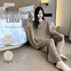 Women's Plus Size Comfy & Breathable Pajama Set: Autumn Slimming Round Neck for Indoor/Outdoor Wear