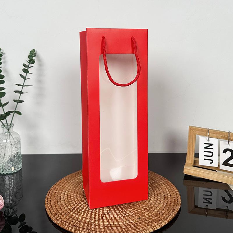 5Pcs Long PVC Window Gift Bag, Portable Packaging for Wine, Champagne, Flower Bouquet, Umbrella, Corporate Exhibition Souvenir