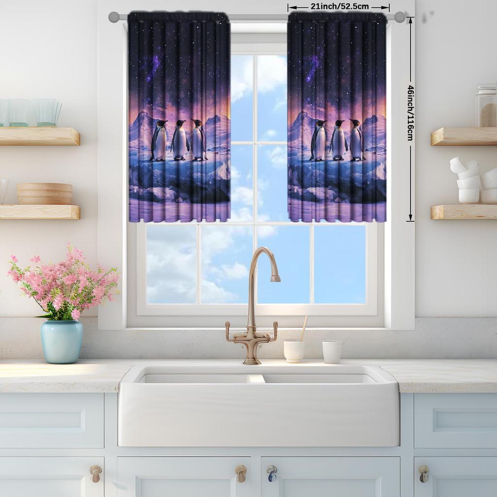 2 Panels Antarctic Glacier Penguin Decorative Curtains   Semi Transparent Without Lining   Durable Polyester Fiber Curtains