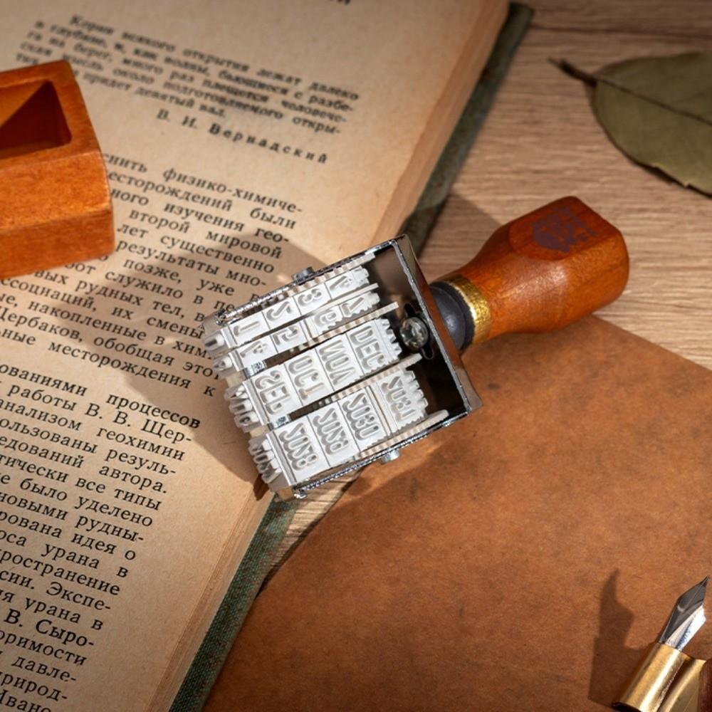 Retro Wooden Roller Date Seal 2 Styles Adjustable Date Adjustable Year Month Day Stamp Wooden Handle Roller Design
