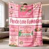 1pc Flamingo Throw Blanket | Soft Flannel, Pink & White Checkered Design with Floral Patterns, Perfect Gift for Birthdays, Holidays, and Home Decor, M