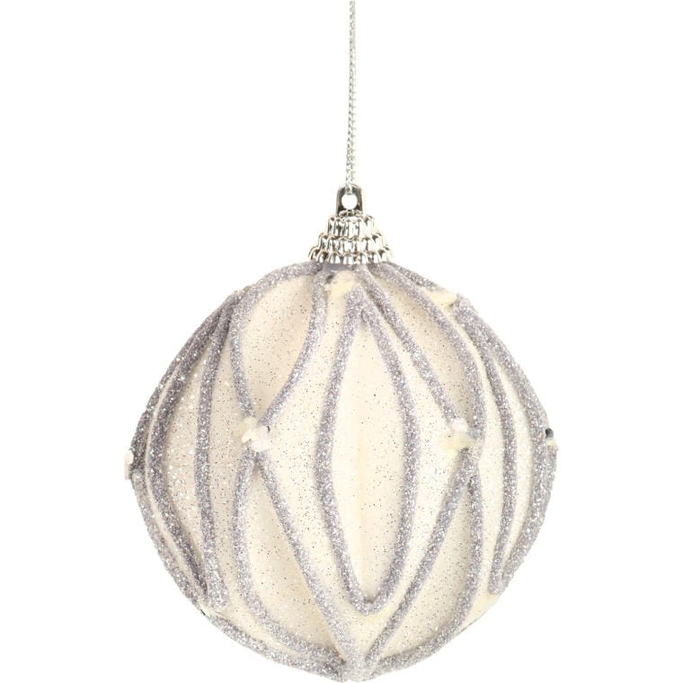 White and Silver Styrofoam Bauble with Glitter, Convex