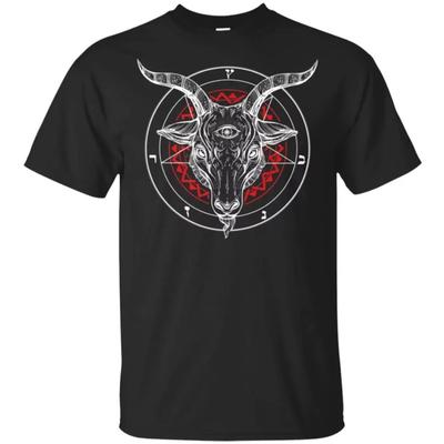 Satan Goat  Circle Symbol Satanic Church T-Shirt. Premium Cotton Short Sleeve O-Neck Mens T Shirt New S-3XL