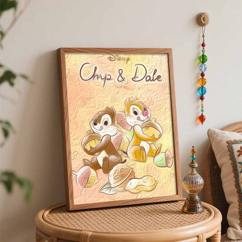 Disney Chip 'n Dale Oil Art Painting Kit Home Wall Decor Handmade Gift  Cute Squirrels Acorn Theme for Living Room and Bedroom Art Craft