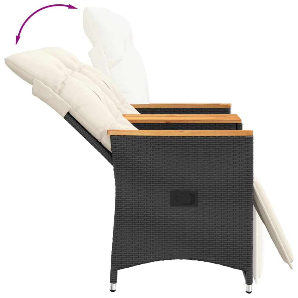 Garden Sofa 2 Seater Adjustable with Table Black Poly Rattan