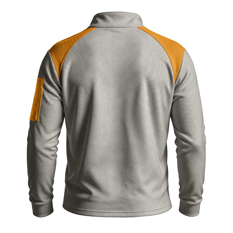 Men Waffle Knit Sweatshirt Quarter Zip Stand Collar Pullover Color Block Long Sleeve Tops Casual Streetwear Hoodie