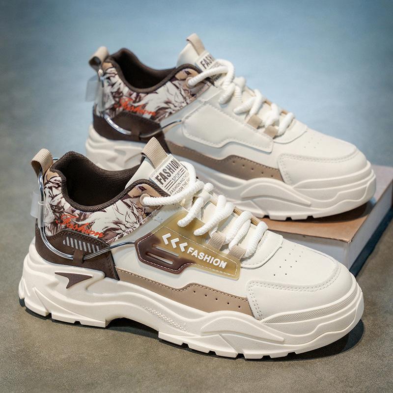 Men s shoes autumn new leather surface breathable casual sports board shoes youth thick sole heightening non-slip shoes 39