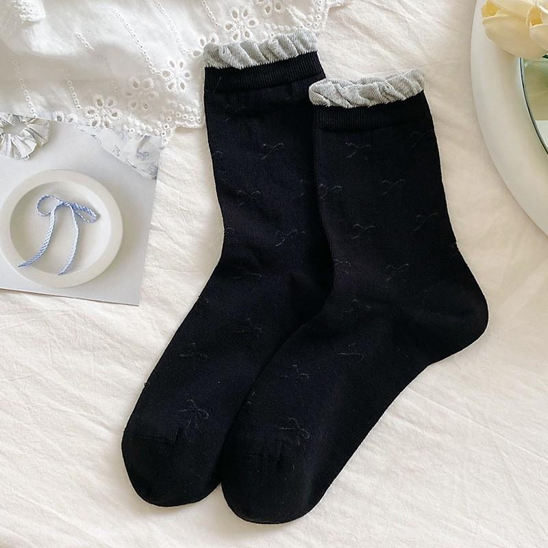 Lace Bubble Mouth Socks Pure Cotton Boneless Pile Socks Spring And Autumn Thin Cute Sweet Bow Tube Socks