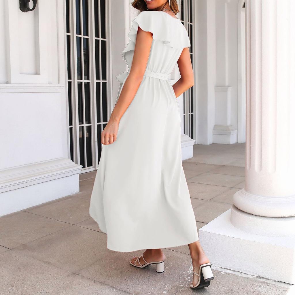 Women's Fashionable Solid Color V-neck Sleeveless Dress