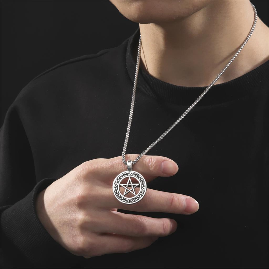 Vintage Pentagram Pendant Necklace for Men Stainless Steel Jewish Star Religious Jewelry Gift