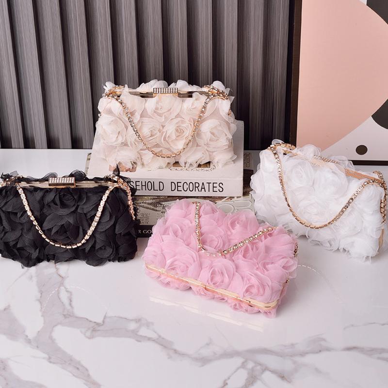 Flower Designer Clutch Bag Diamond Chain Phone Cross Bag Crystals Bling Elegant Party Handbags Luxury Top Quality Clutch Purses