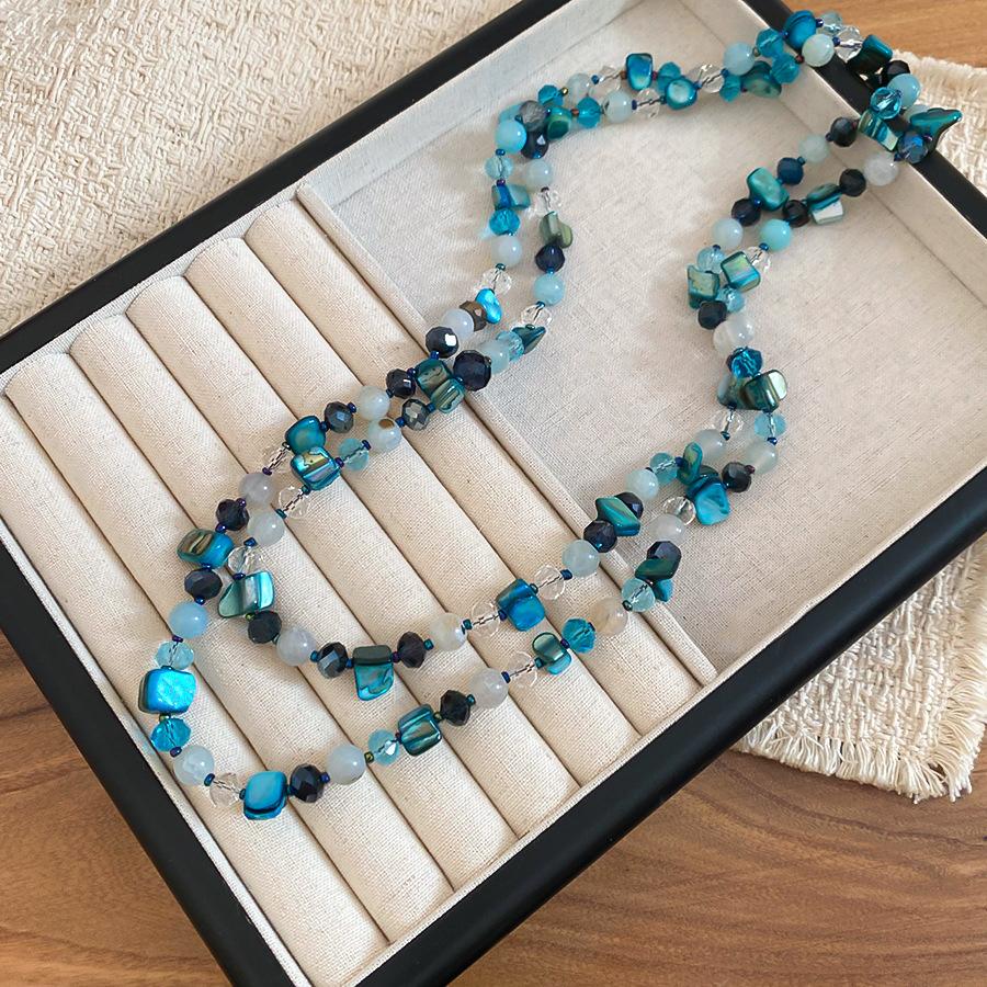 Bohemian Onregelmatig Geometrisch Schelp Glaskraal Dubbele Laag Lange Ketting Voor Vrouwen Trui Ketting