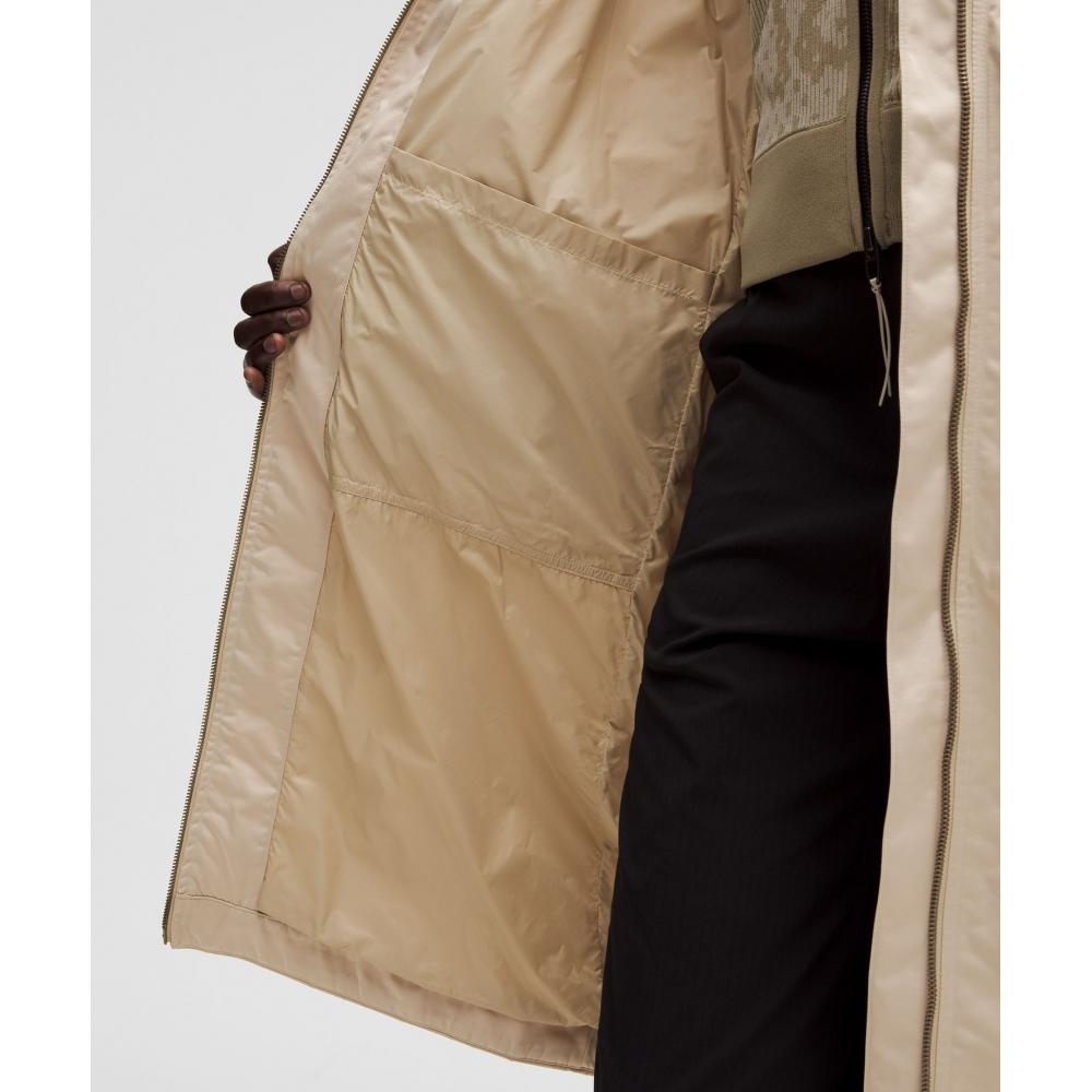 Lululemon Taffeta Removable Hood Long Jacket  Slnsh Collection Mojave Tan