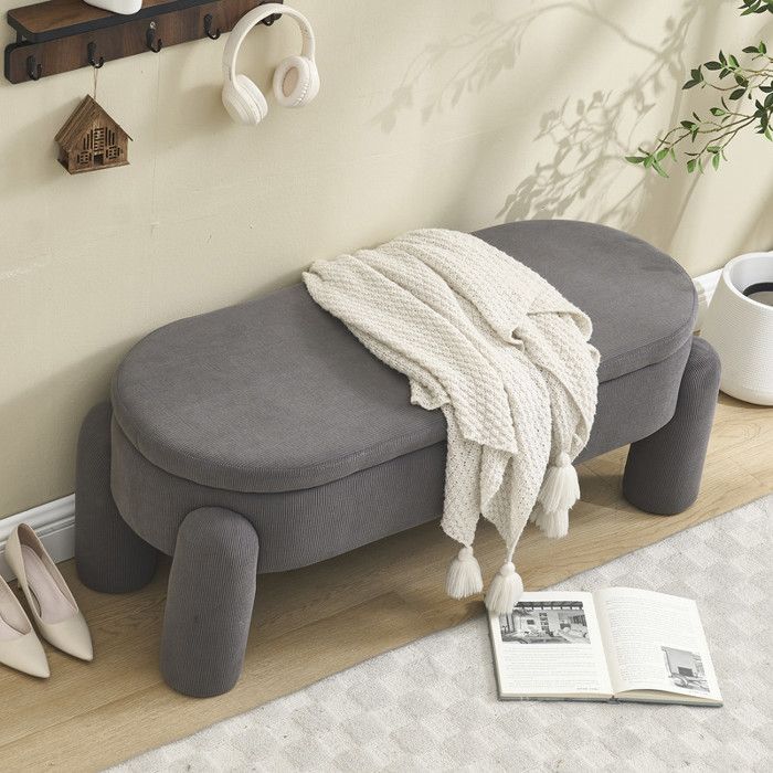 Banc de rangement - MUVOE - Moderne - Tissu velours côtelé - Gris - 104x36x15 cm