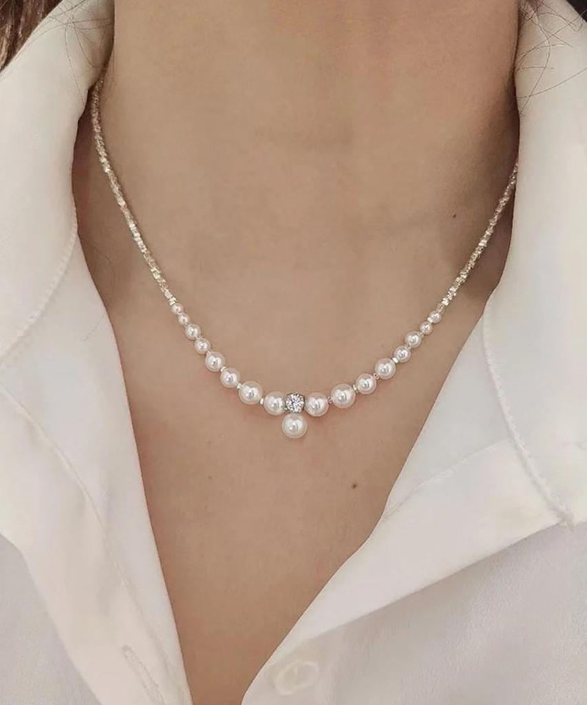 Perlenkette aus chirurgischem Edelstahl Kann zu allen formellen Anlässen getragen werden Geschenkbox enthalten [Tasiso] Frauen, Hochzeit, Halskette, Anhänger, Stahl, Hypoallergen,