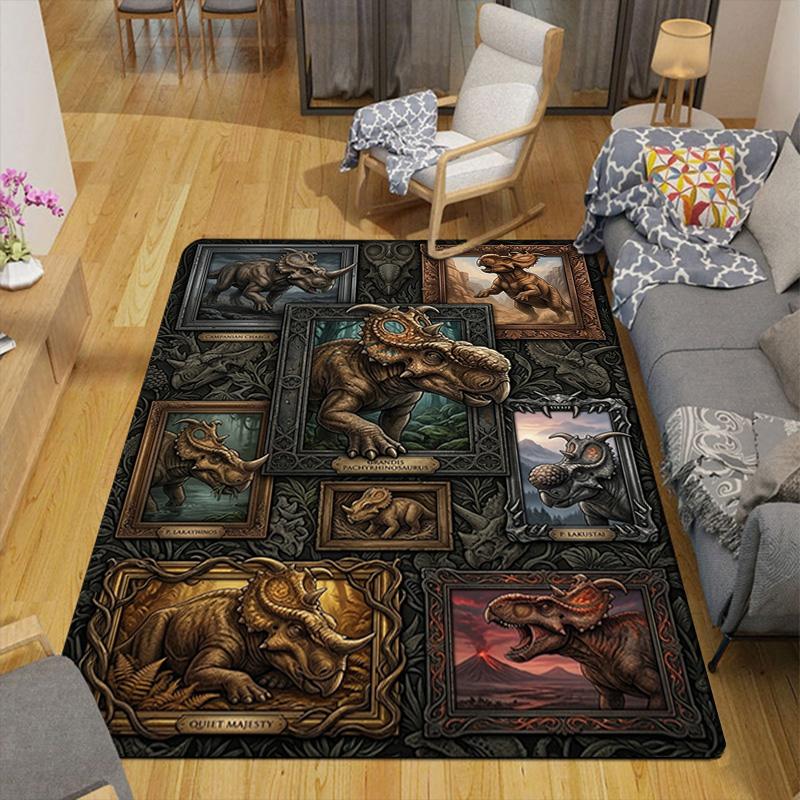Prehistoric Dinosaur Collage Pattern Rug Floor Mat for Living Room or Bedroom Soft and Comfortable Carpet a Gift for Birthday and Holiday.