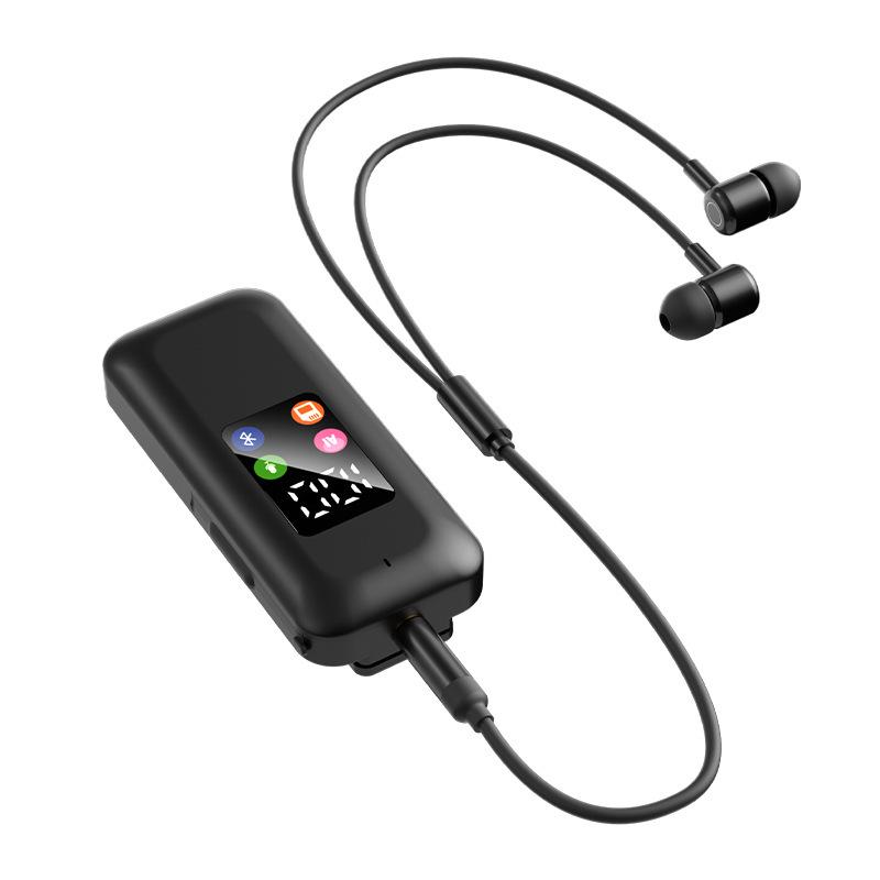 Dual-ear Bluetooth Earphones with Clip, Long-lasting Battery, Universal Compatibility, and Card Slot.