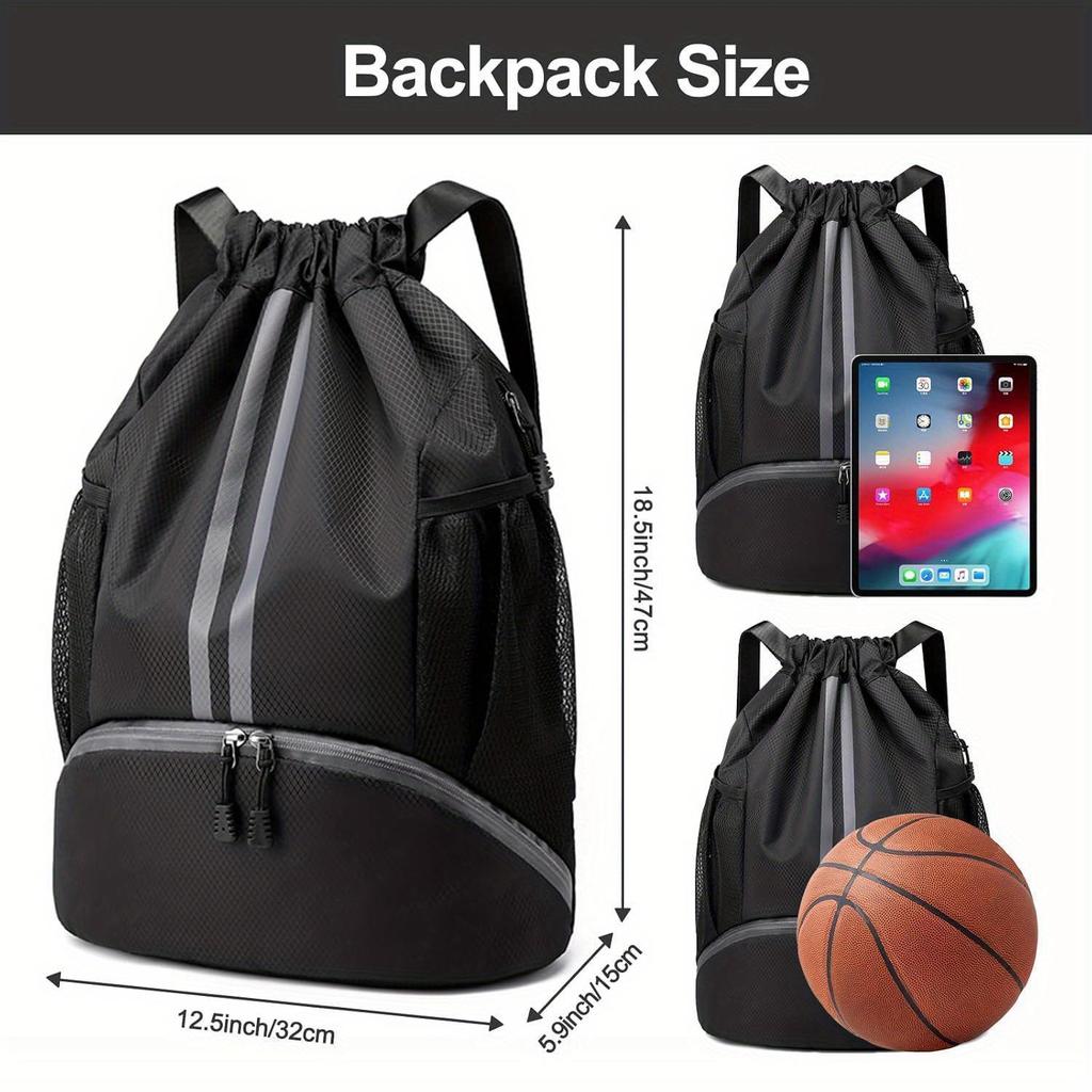 Sport-Rucksack mit Kordelzug und Schuhfach, nassfeste Tasche für Damen und Herren, große Kapazität, String-Sackpack für Schwimmen und Fitnessstudio