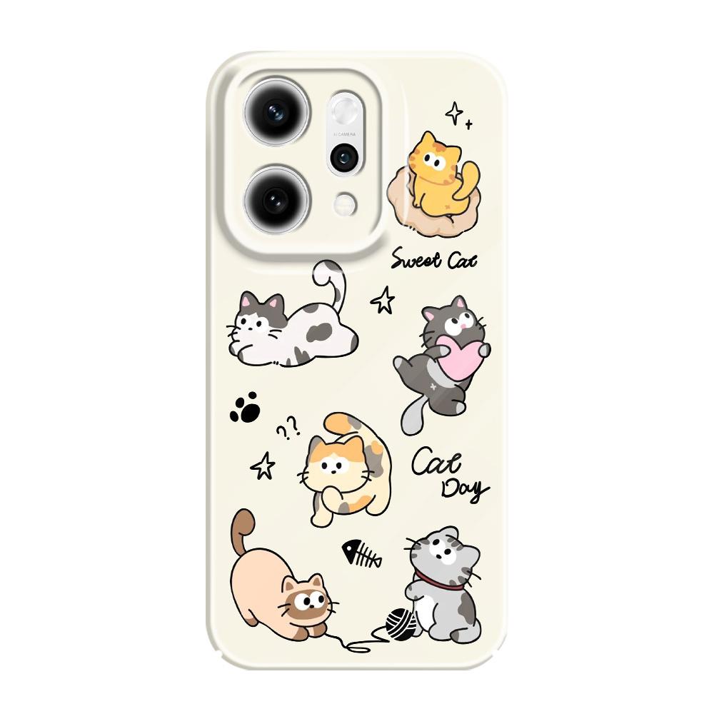 Happy Cat Phone Case For OPPO Reno 14 14F 13 13F 12 12F 11 11F 10 8 8Z 8T 7 7Z Pro 4G 5G Film Hard Cover