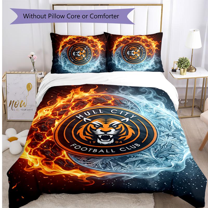 Hull City Football Printed 3 Pieces Bedding Set, Comfortable Skin Friendly Bedroom Duvet Cover Set