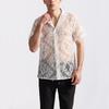 Summer Men's Mesh Lace Knit Short Sleeve Shirt Streetwear Hollow-Out Dance Perspective Shirts Nightclub Disco Performance Tops