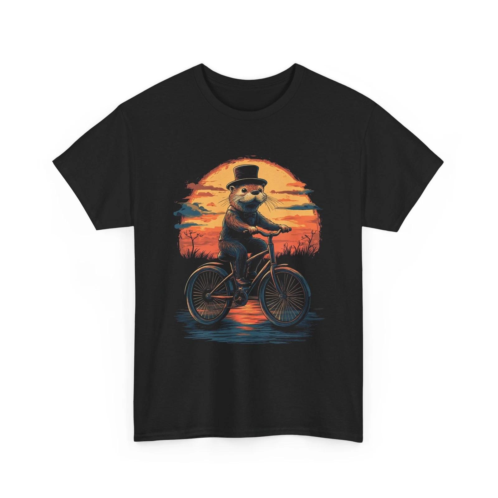 Cyclist T-Shirt | Bicycle Shirt | Otter Riding a Bicycle Vintage Shirt S