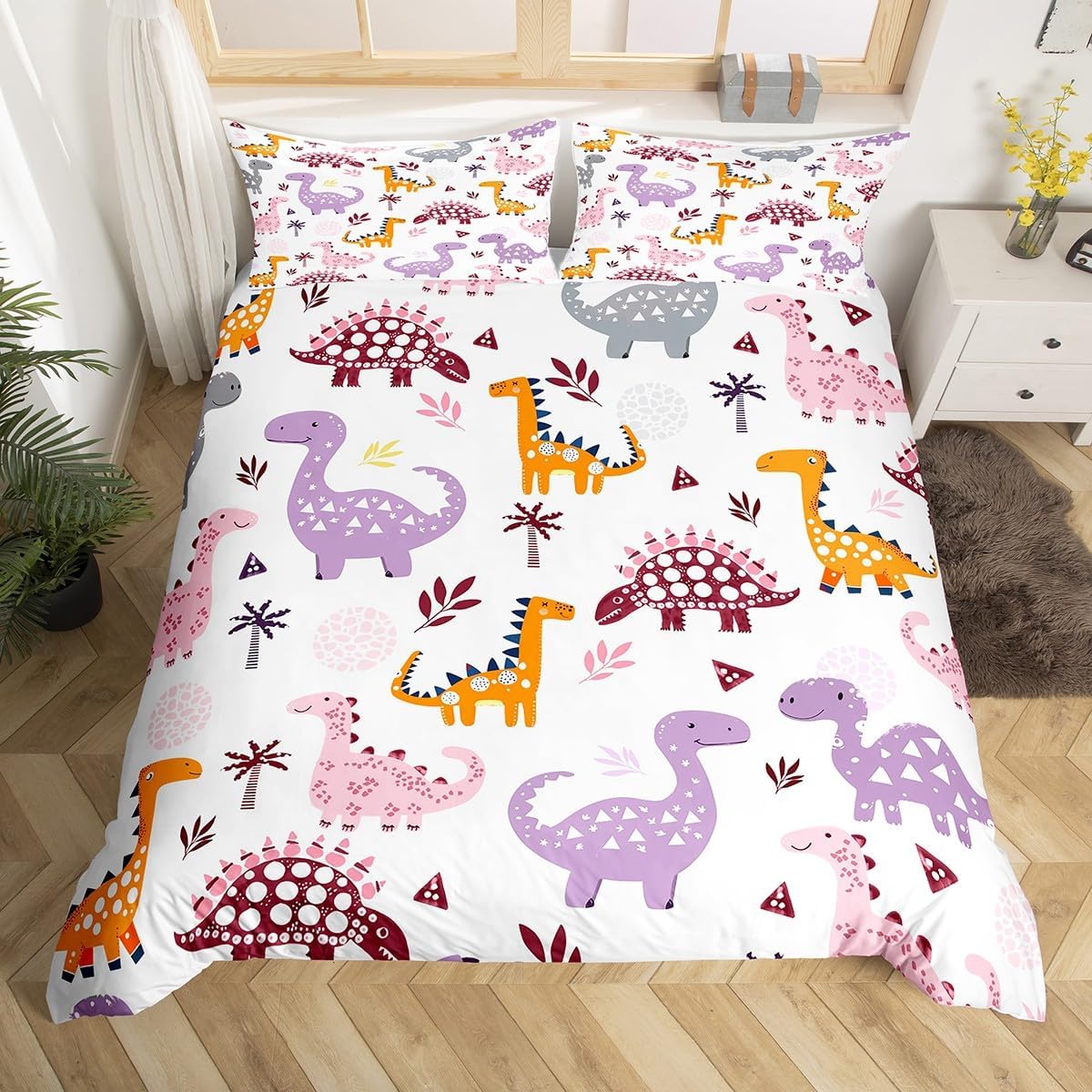 

Carton Dinosaur Beding Set Adorable Lovely Dino Soft Duvet Cover Set for Young Boys Tens Bedrom Decor Wildlife Jungle Animal Warm Comforter Cover Set 100*200cm Single