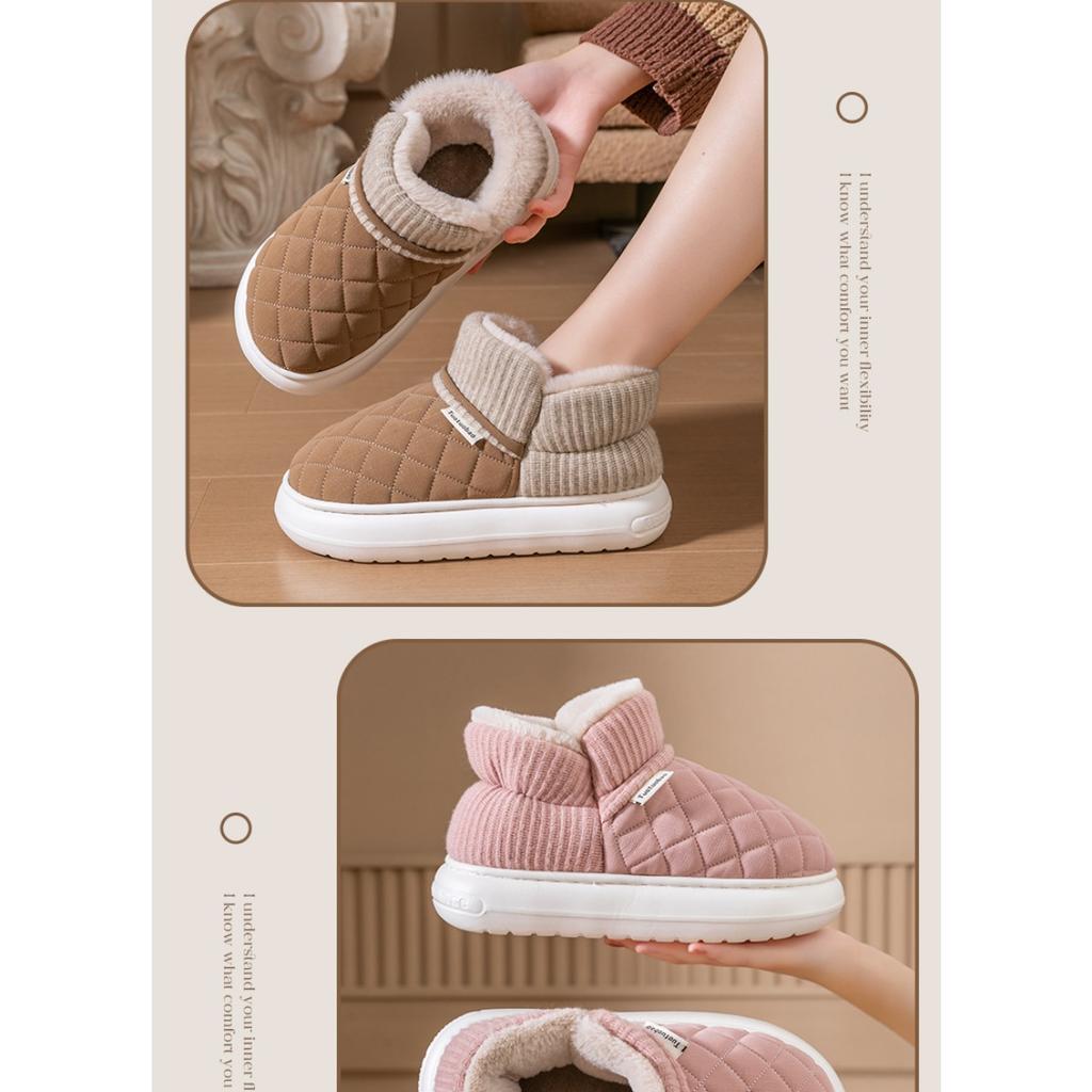 Winter Thick Soled Anti Slip Cotton Shoes for Women, Durable for Home and Outdoor Wear, Warm and Plush Bag Heels, Cotton Shoes for Outdoor Wear