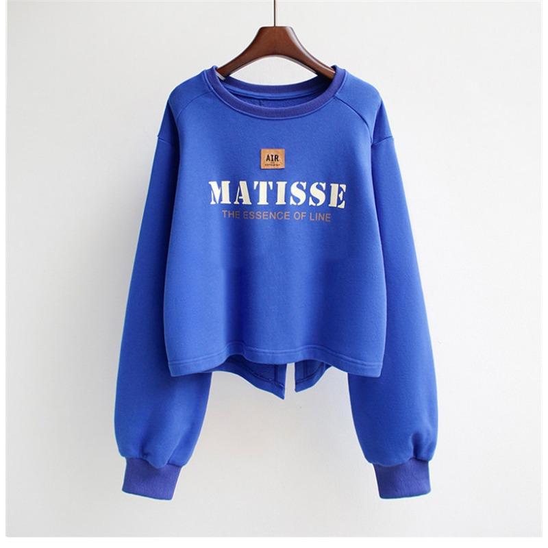 

Женская толстовка с нерегулярным разрезом, трендовая надпись, рукав-фонарик, свободный круглый вырез, длинный рукав, укороченный топ XXL синий