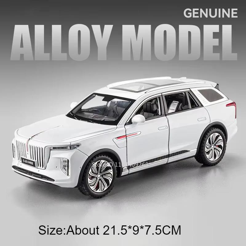 1:24 Scale HongQi E-HS9 L5 Toy Model Car Metal Diecast Light Sound Pull Back Doors Opened Vehicles Models Kids Holiday Gifts