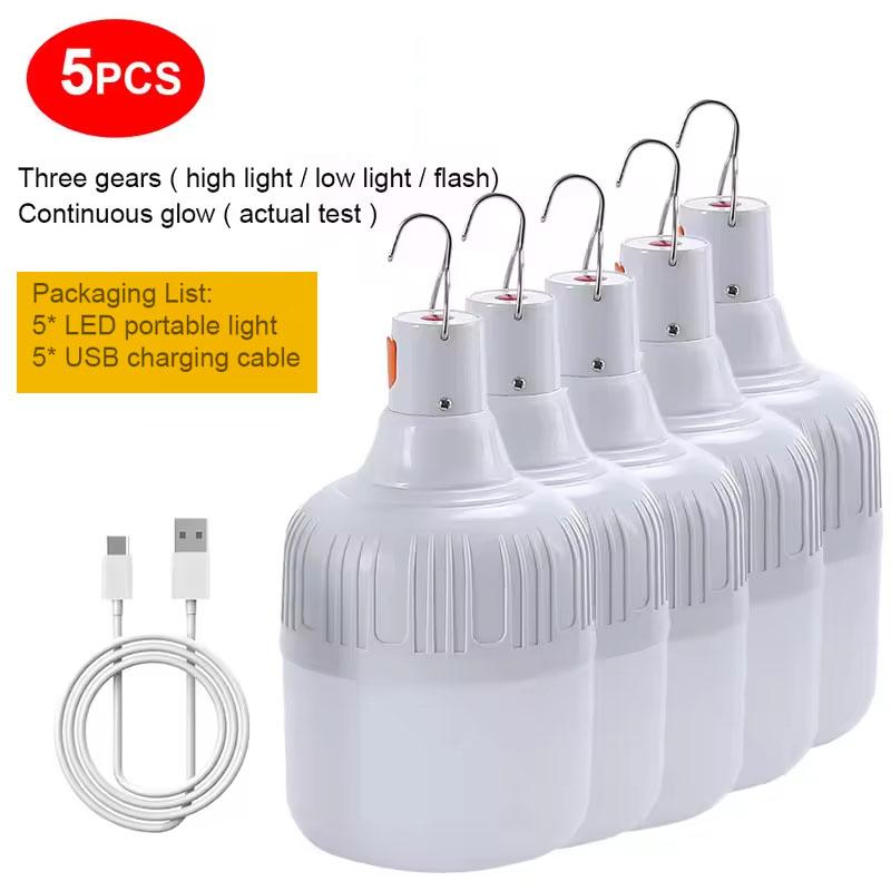 USB Rechargeable LED Lamp Outdoor Bulbs 60W Emergency Light Hook Up Camping Fishing Portable Lantern Night Lights