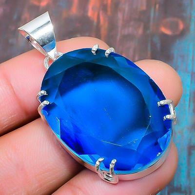 London Blue Topaz Gemstone  Sterling Silver Handmade Beautiful Jewelry Pendant