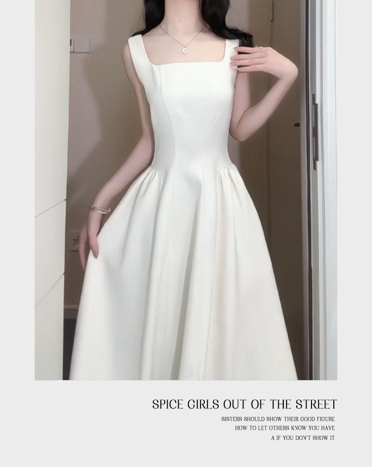 Women's Slim-fit White Moonlight Camisole Dress - Sleeveless Waist-cinching Birthday Style for Early Summer/Spring
