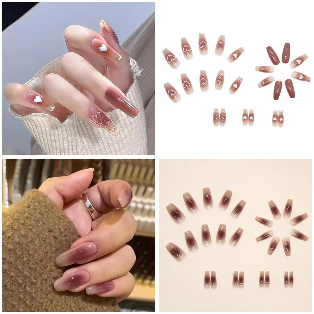 Nail Tips Popular Japanese Style NIUANIUA Fashion Nail Art Cute Long Nail Tips Nail Set with Nail File Bridal Nails Glossy Gradient 6-Pack (144