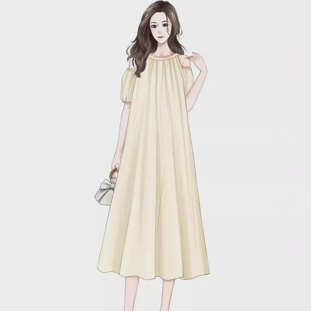 Korean Off-Shoulder Plus Size Midi Dress - French Sweet Summer Style for Women