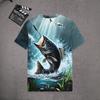 Boys' short-sleeved T-shirt with a round neck and a 3D summer fish print