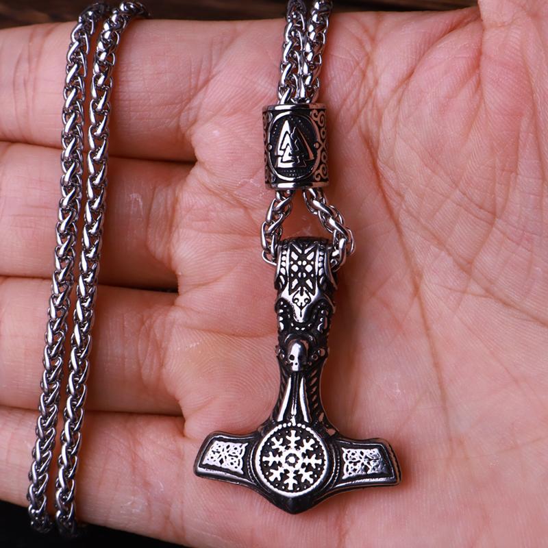 

Многофункциональное ожерелье с подвеской в виде молота Тора из бисера в стиле викингов, ожерелье из нержавеющей стали для мужчин, байкеров, амулет Мьёльнир, ювелирные изделия