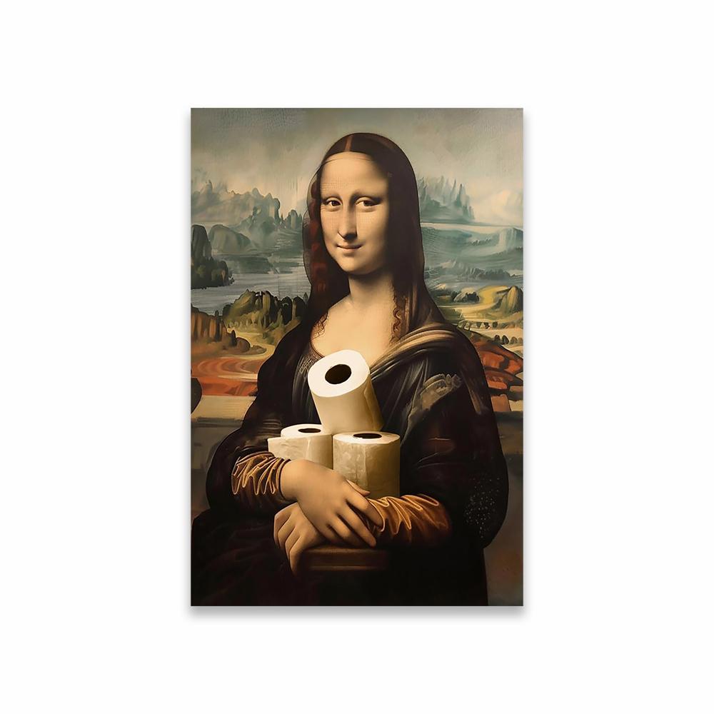 Funny Mona Lisa Bathroom Poster Decor Vintage Leonardo da Vinci Famous Print Toilet Paper Canvas Painting Classical Toilet Decor
