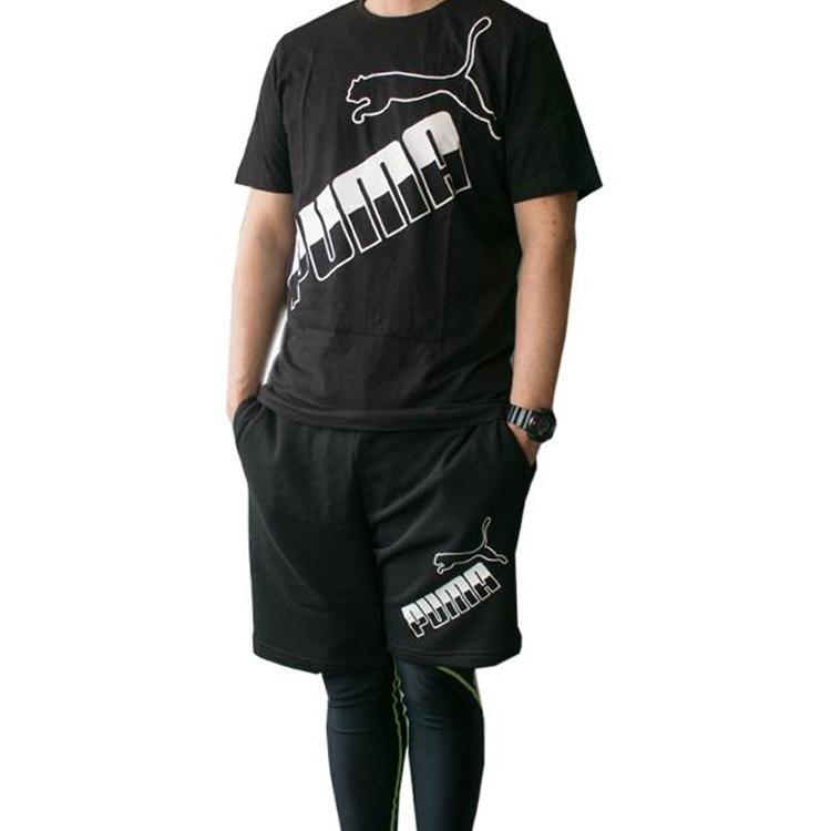 Puma Color-Block Logo Print Running Shorts Men Bottoms Black 588675-01