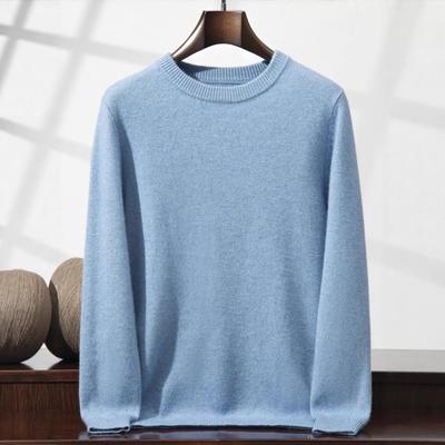 Men's Double-Ply Cashmere Round Neck Sweater - Thick Knit, Long Sleeve, Ideal for Autumn/Winter.