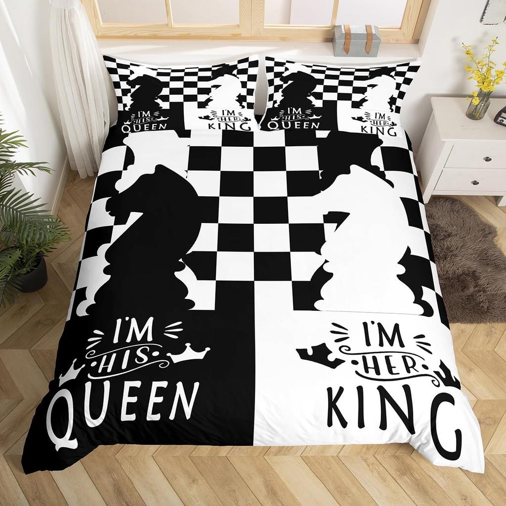 Comforter Valentine'S Day Couple King And Queen Crown Bedding Set For Husband Wife Red Black White His Hers Comforter