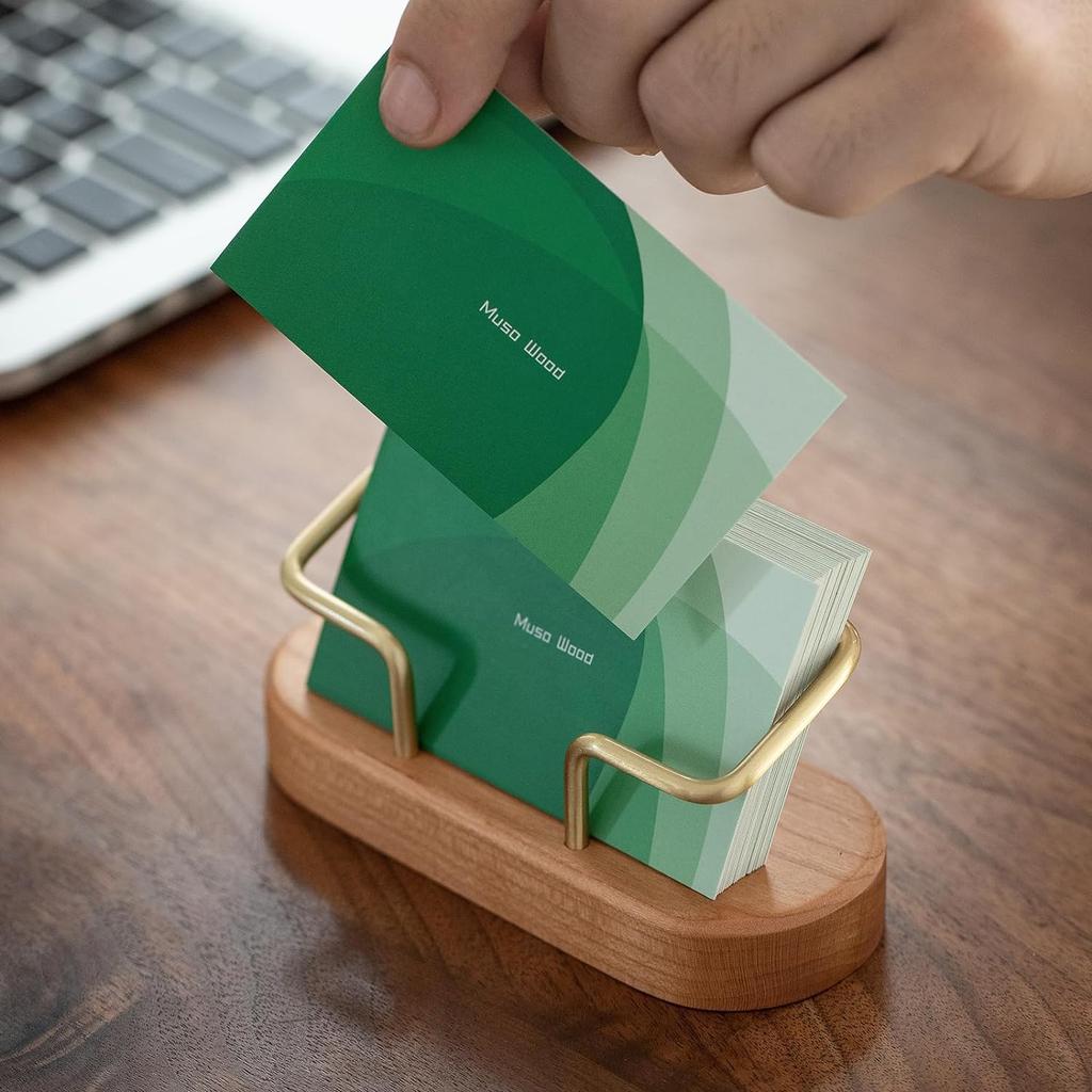 Oval Business Card Holder Organizer Office Desk Display Stand Memo Counter Accessories Tabletop Shelf Wooden Card Holder Storage