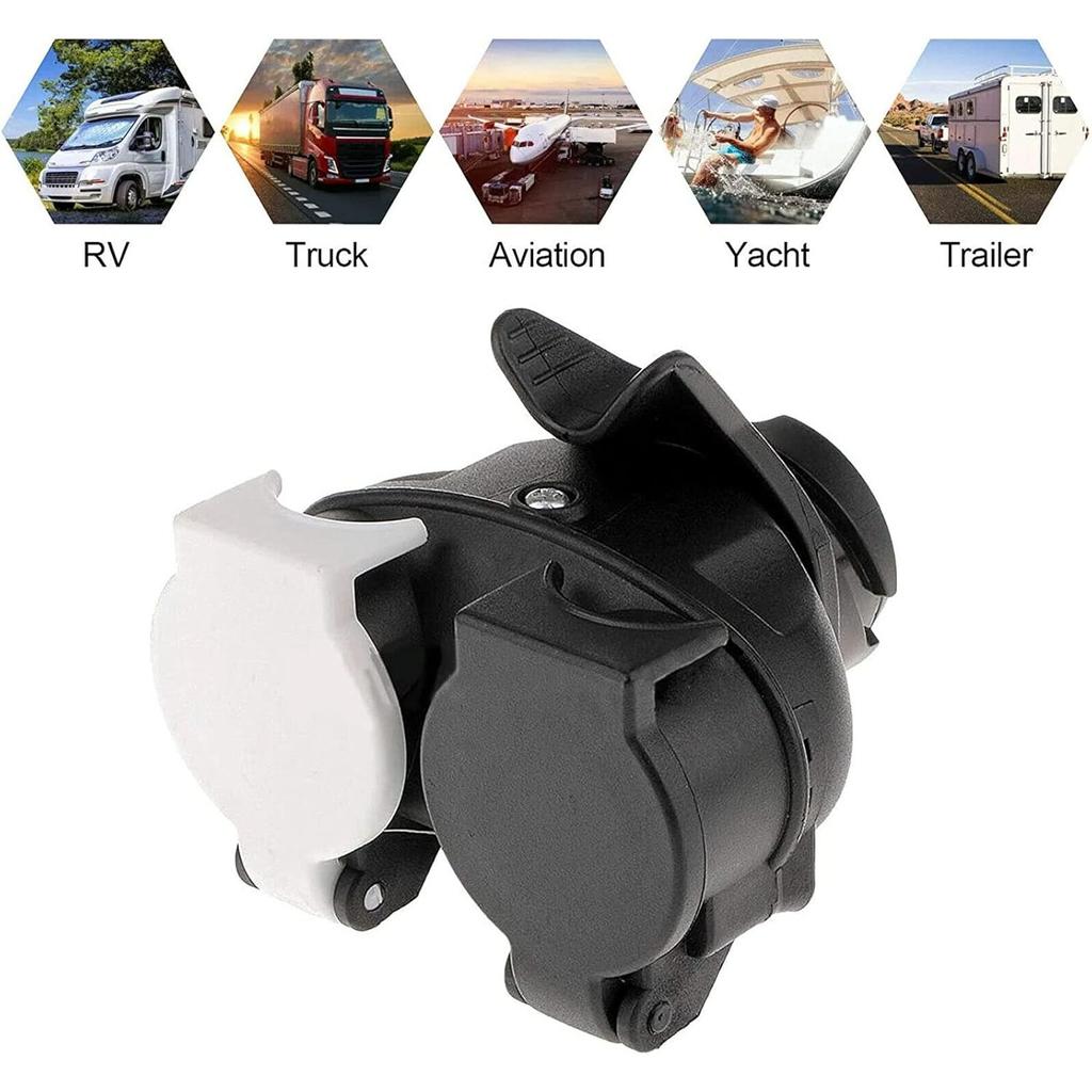 Towing Adaptor Twin Socket - 13 to 7 pin Caravan Towing Adapter 2 In 1 Waterproof Caravan Converter Trailer Plug Socket for Caravan Truck and More