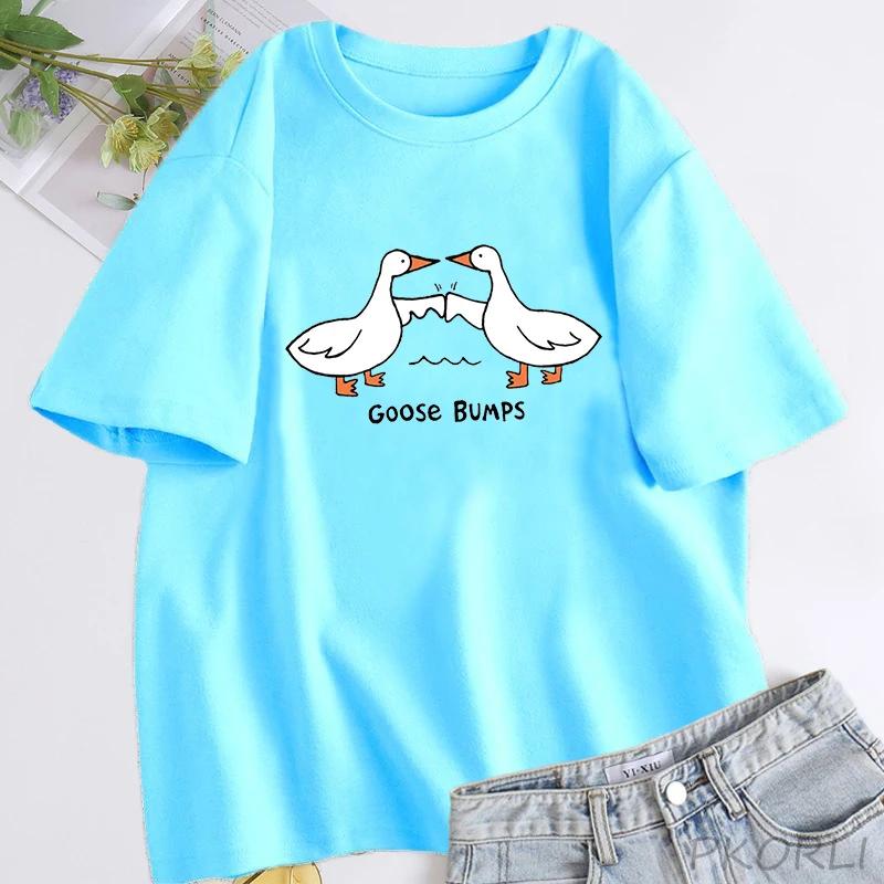 

Мужская футболка Goose Bumps Смешная футболка с глупым гусем Утка Футболка с коротким рукавом Хлопок Повседневная футболка с круглым вырезом Унисекс Летняя женская одежда 4XL