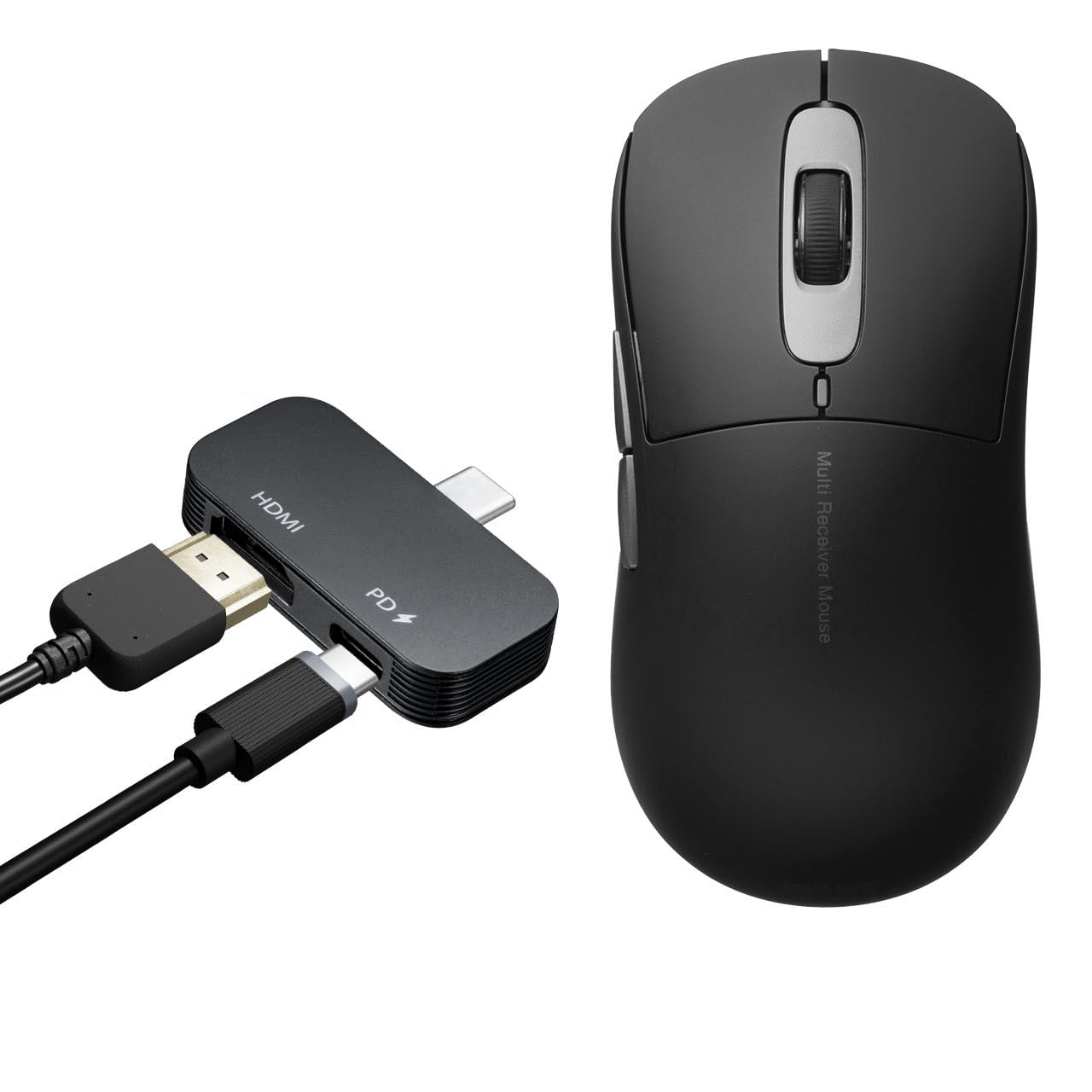 

Sanwa Direct Wireless Mouse Receiver with USB Hub Function Bluetooth Wireless HDMI Conversion Adapter PD Charging Rechargeable 5 Buttons Black x