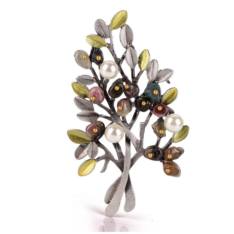 

Chenlege Fashion Flower Brooches Jewelry Natural Stone Retro Tree Brooch for Woman Pins Buckle Wedding Party Bouquet Vintage